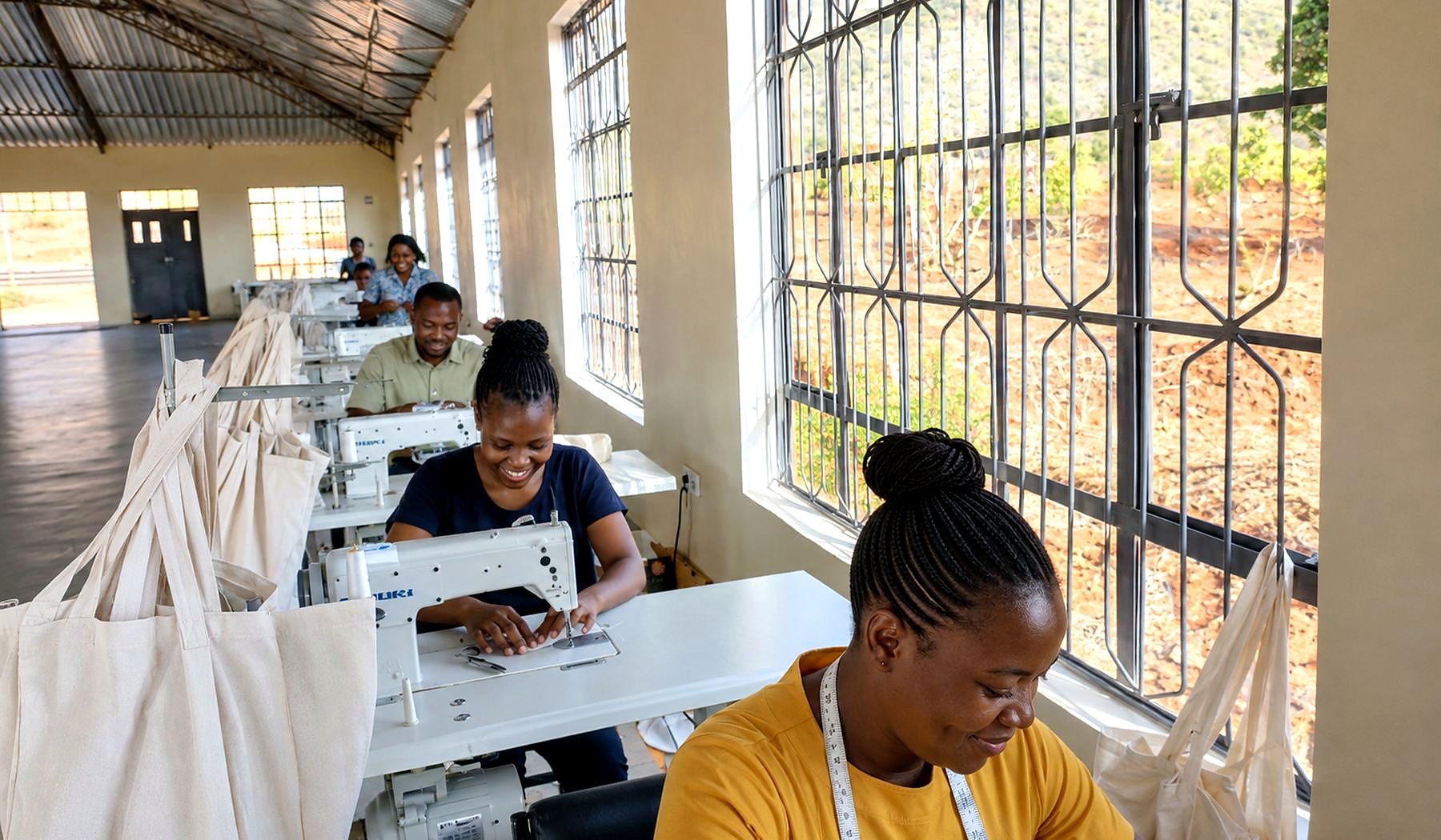 Garment specialists working in a professional production environment in Kenya